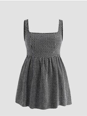 Cider Black & White Tweed Square-Neck Mini Dress